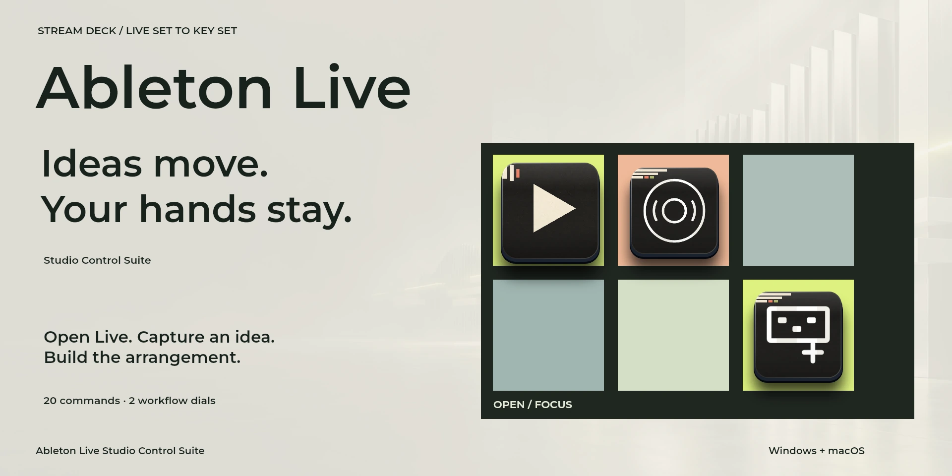 Presentación aprobada de Ableton Live Studio Control Suite; texto de la imagen en inglés.
