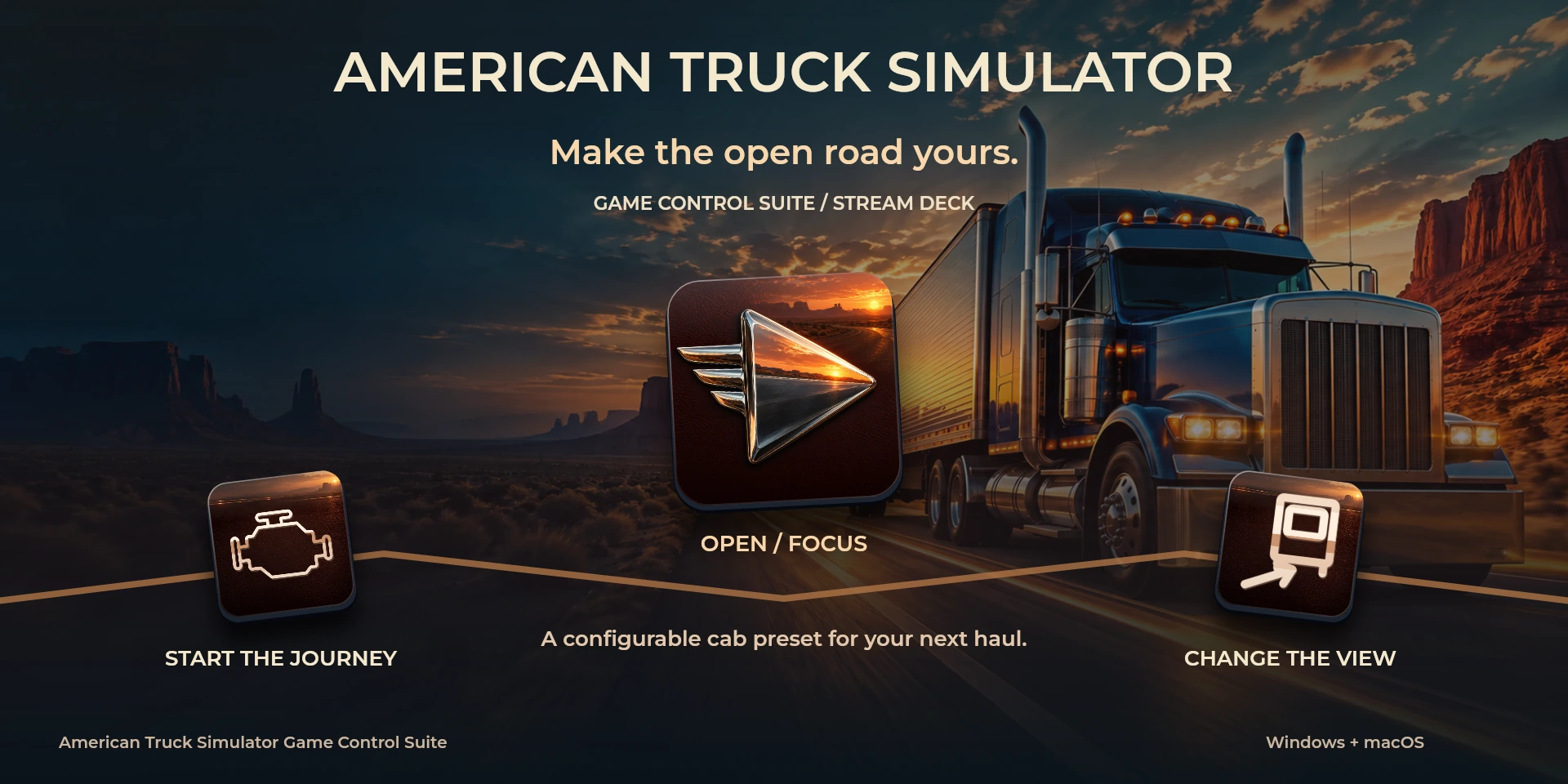 Presentación aprobada de American Truck Simulator Game Control Suite; texto de la imagen en inglés.