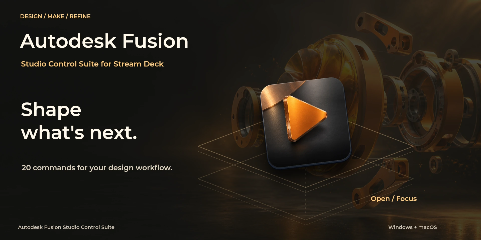 Presentación aprobada de Autodesk Fusion Studio Control Suite; texto de la imagen en inglés.
