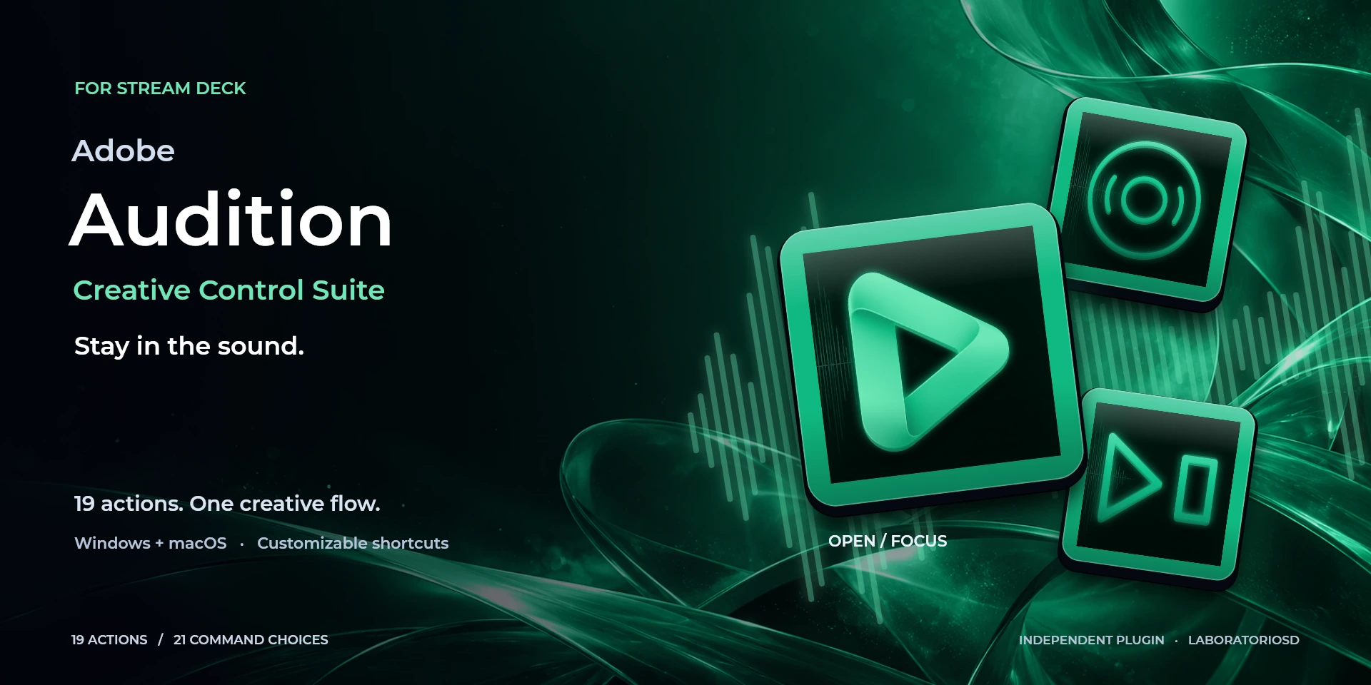 Presentación aprobada de Adobe Audition Creative Control Suite; texto de la imagen en inglés.