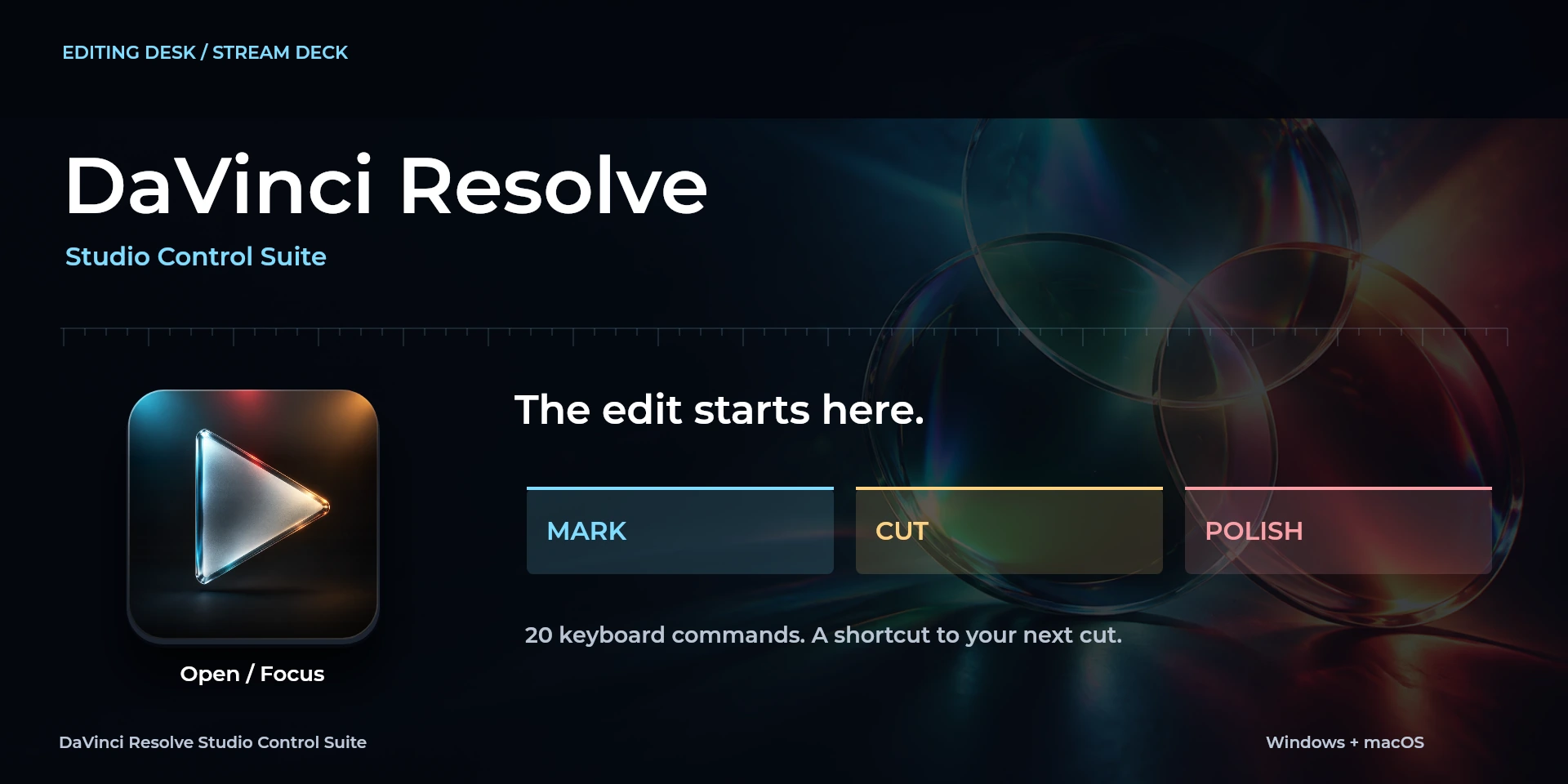 Presentación aprobada de DaVinci Resolve Studio Control Suite; texto de la imagen en inglés.