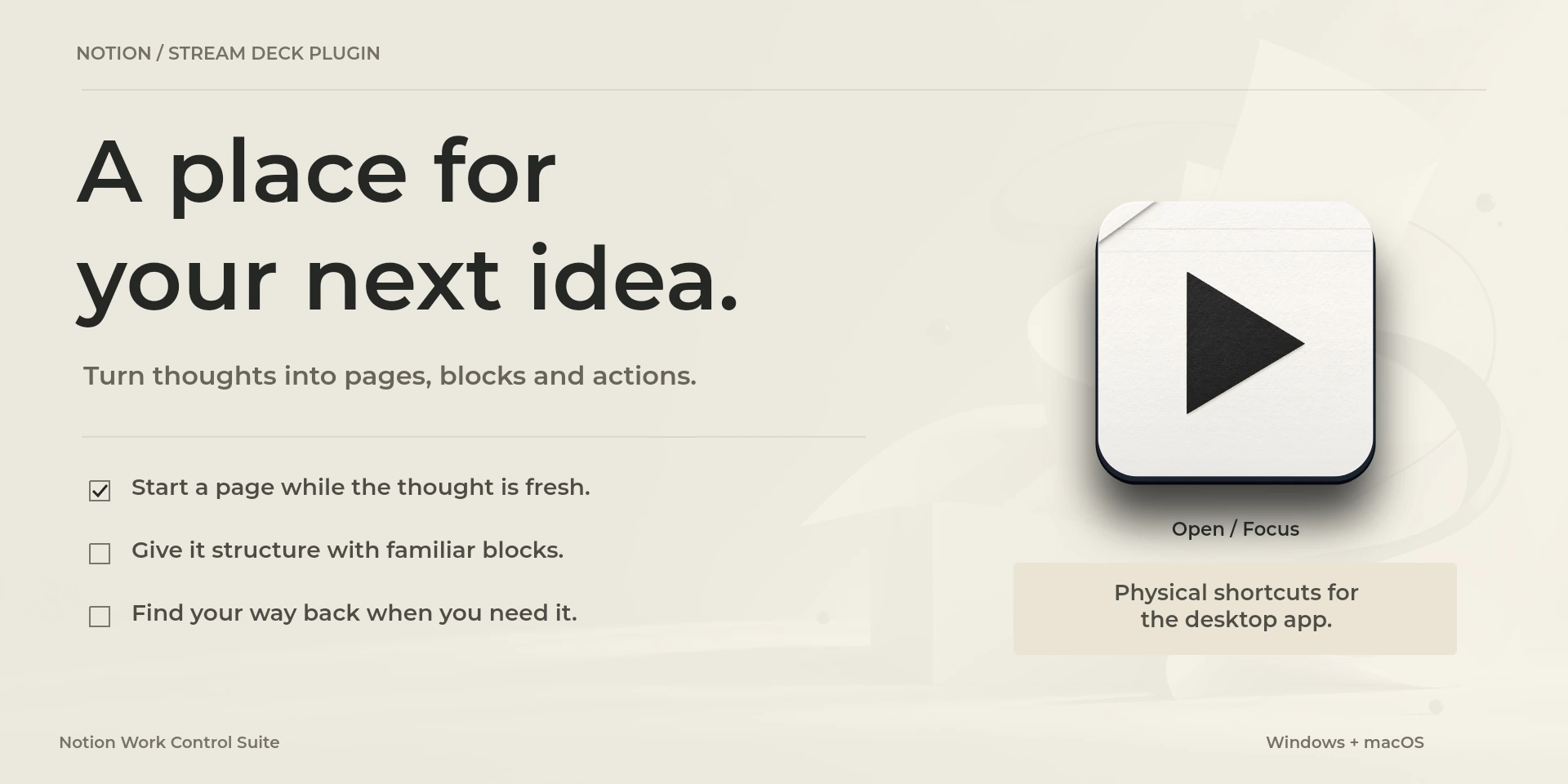 Presentación aprobada de Notion Work Control Suite; texto de la imagen en inglés.