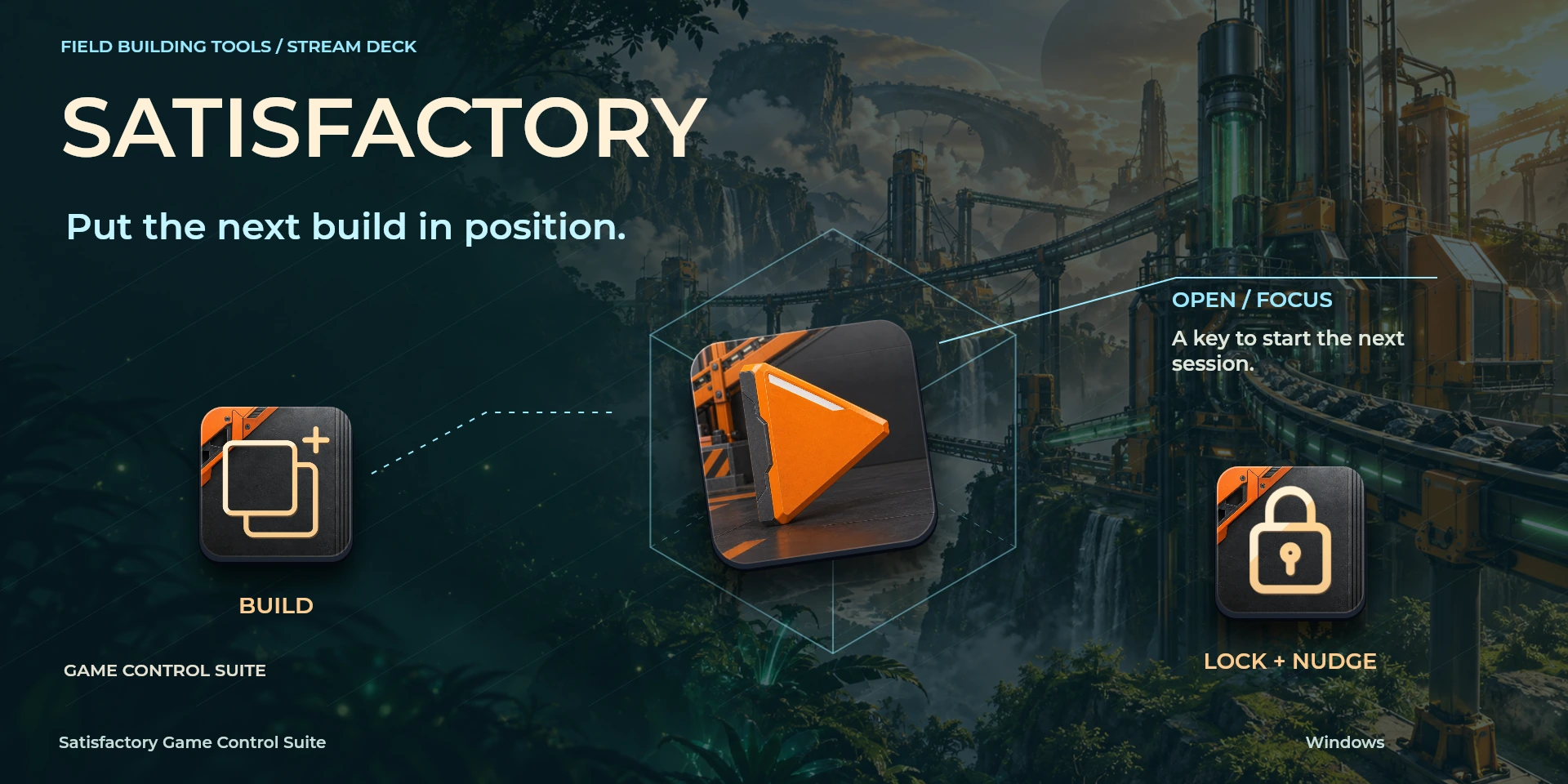 Presentación aprobada de Satisfactory Game Control Suite; texto de la imagen en inglés.